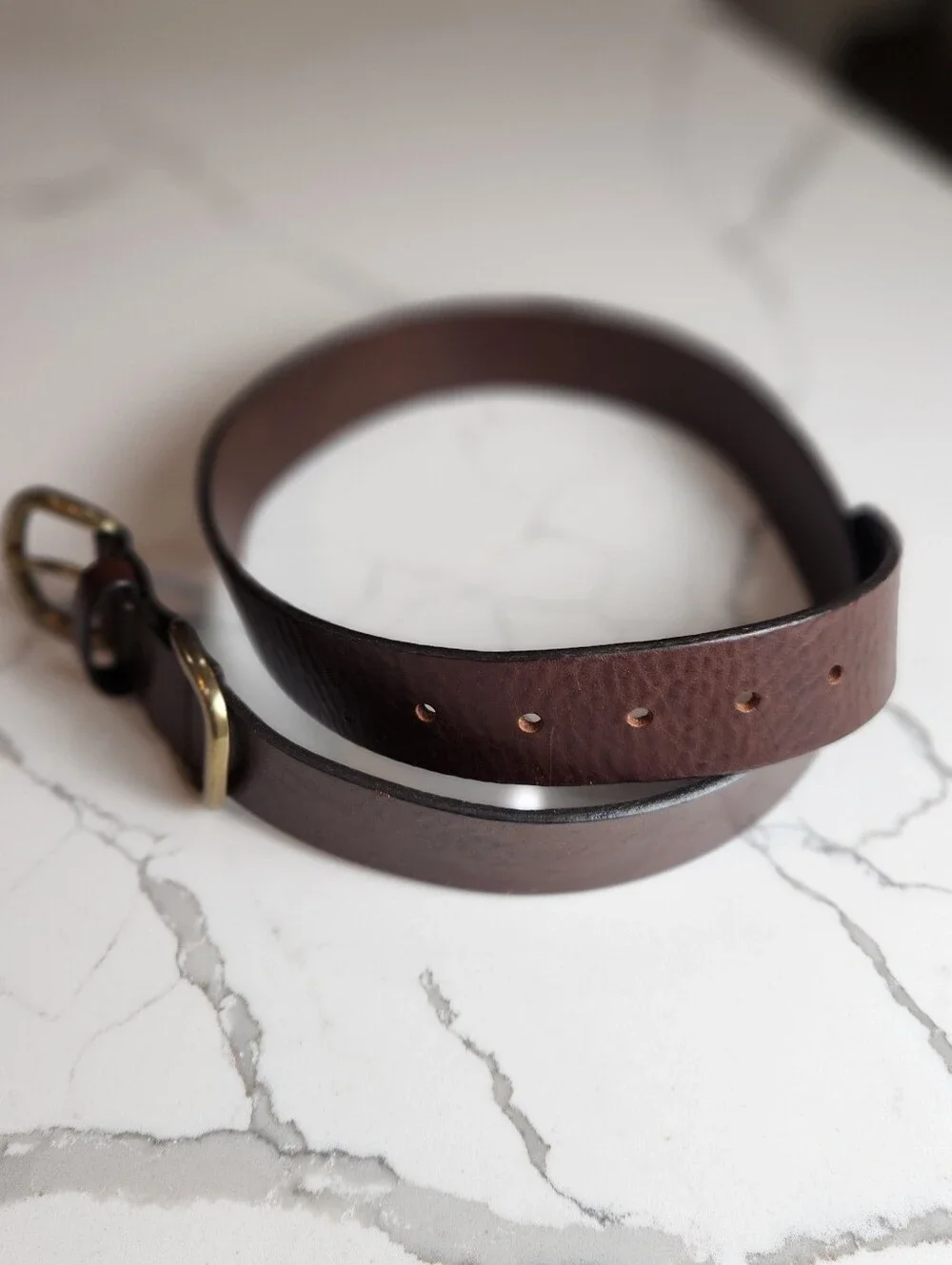 Men's Genuine Leather Casual Belt, Dark Brown with Brass Hardware, Size M USA